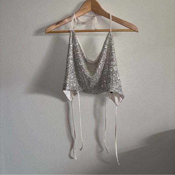 wild fable Tops - Wild Fable Silver Sequin Halter XS
